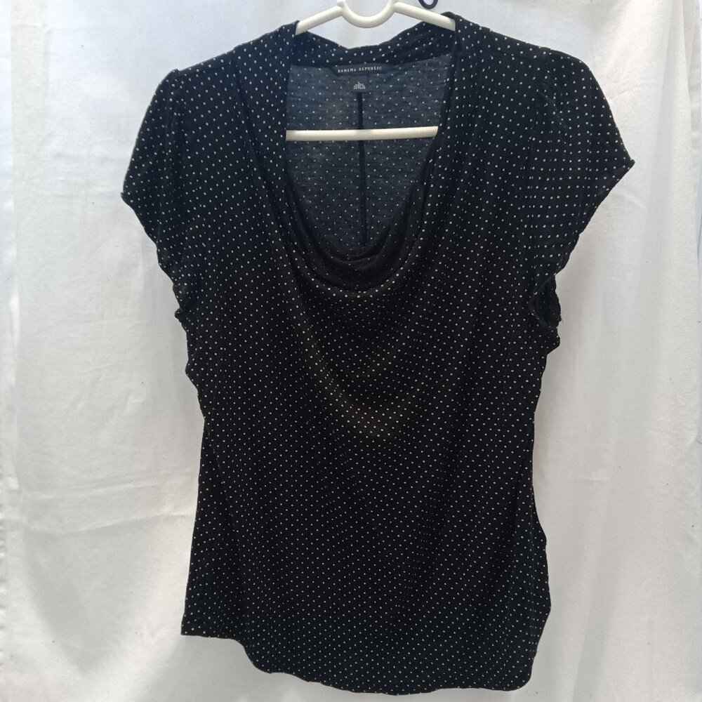 Banana Republic Black with White Polka Dots cowl neck Large Short Sleeves